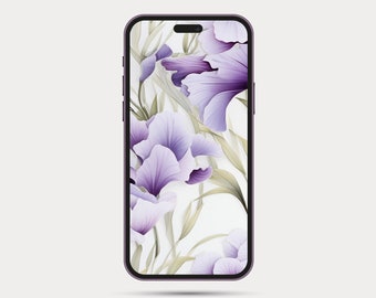 Floral Phone Wallpaper | Botanical Style iPhone or Android Wallpaper | Boho Watercolor Style | Minimalist Phone Wallpaper: Iris 7.3