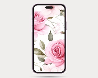 Floral Phone Wallpaper | Botanical Style iPhone or Android Wallpaper | Boho Watercolor Style | Minimalist Phone Wallpaper: Rose 2.1