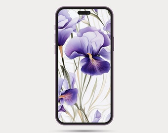 Floral Phone Wallpaper | Botanical Style iPhone or Android Wallpaper | Boho Watercolor Style | Minimalist Phone Wallpaper: Iris 2.1