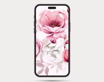Floral Phone Wallpaper | Botanical Style iPhone or Android Wallpaper | Boho Watercolor Style | Minimalist Phone Wallpaper: Rose 1.2