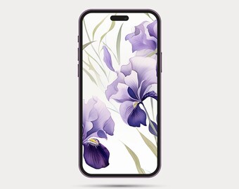 Floral Phone Wallpaper | Botanical Style iPhone or Android Wallpaper | Boho Watercolor Style | Minimalist Phone Wallpaper: Iris 6.1