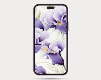 Floral Phone Wallpaper | Botanical Style iPhone or Android Wallpaper | Boho Watercolor Style | Minimalist Phone Wallpaper: Iris 7.2