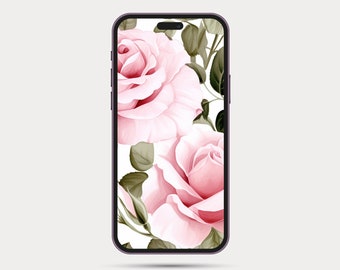Floral Phone Wallpaper | Botanical Style iPhone or Android Wallpaper | Boho Watercolor Style | Minimalist Phone Wallpaper: Rose 3.3