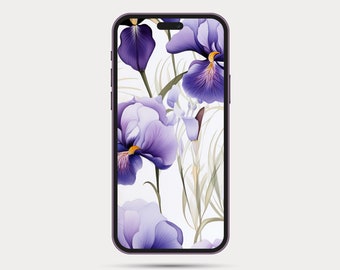 Floral Phone Wallpaper | Botanical Style iPhone or Android Wallpaper | Boho Watercolor Style | Minimalist Phone Wallpaper: Iris 2.2