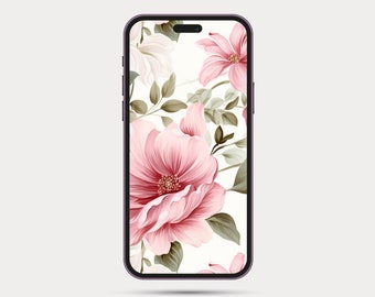 Floral Phone Wallpaper | Botanical Style iPhone or Android Wallpaper | Boho Watercolor Style | Minimalist Phone Wallpaper: Rose 5.3