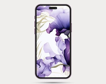 Floral Phone Wallpaper | Botanical Style iPhone or Android Wallpaper | Boho Watercolor Style | Minimalist Phone Wallpaper: Iris 8.1