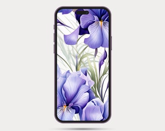 Floral Phone Wallpaper | Botanical Style iPhone or Android Wallpaper | Boho Watercolor Style | Minimalist Phone Wallpaper: Iris 3.3