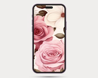 Floral Phone Wallpaper | Botanical Style iPhone or Android Wallpaper | Boho Watercolor Style | Minimalist Phone Wallpaper: Rose 6.3