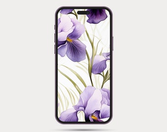 Floral Phone Wallpaper | Botanical Style iPhone or Android Wallpaper | Boho Watercolor Style | Minimalist Phone Wallpaper: Iris 1.1