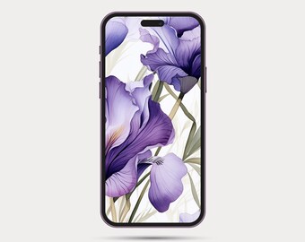 Floral Phone Wallpaper | Botanical Style iPhone or Android Wallpaper | Boho Watercolor Style | Minimalist Phone Wallpaper: Iris 8.3