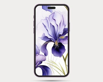 Floral Phone Wallpaper | Botanical Style iPhone or Android Wallpaper | Boho Watercolor Style | Minimalist Phone Wallpaper: Iris 4.1