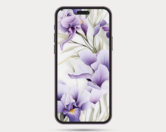 Floral Phone Wallpaper | Botanical Style iPhone or Android Wallpaper | Boho Watercolor Style | Minimalist Phone Wallpaper: Iris 7.1