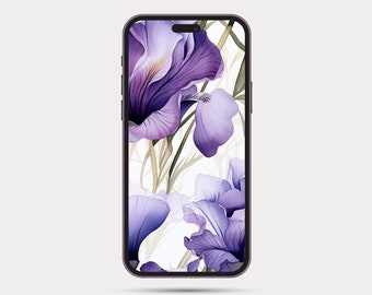 Floral Phone Wallpaper | Botanical Style iPhone or Android Wallpaper | Boho Watercolor Style | Minimalist Phone Wallpaper: Iris 8.2