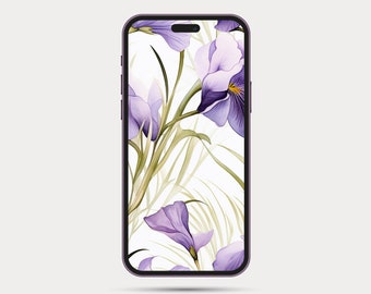 Floral Phone Wallpaper | Botanical Style iPhone or Android Wallpaper | Boho Watercolor Style | Minimalist Phone Wallpaper: Iris 1.3