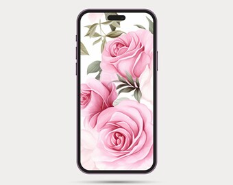 Floral Phone Wallpaper | Botanical Style iPhone or Android Wallpaper | Boho Watercolor Style | Minimalist Phone Wallpaper: Rose 2.3