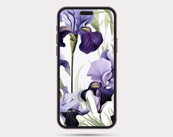 Floral Phone Wallpaper | Botanical Style iPhone or Android Wallpaper | Boho Watercolor Style | Minimalist Phone Wallpaper: Iris 5.1