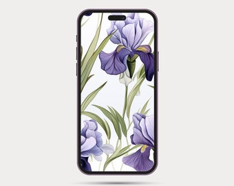 Floral Phone Wallpaper | Botanical Style iPhone or Android Wallpaper | Boho Watercolor Style | Minimalist Phone Wallpaper: Iris 5.4