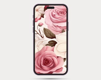 Floral Phone Wallpaper | Botanical Style iPhone or Android Wallpaper | Boho Watercolor Style | Minimalist Phone Wallpaper: Rose 6.2