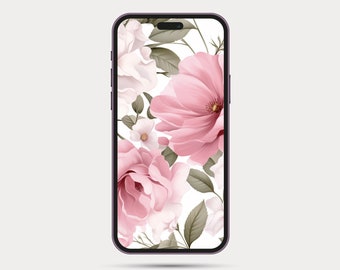 Floral Phone Wallpaper | Botanical Style iPhone or Android Wallpaper | Boho Watercolor Style | Minimalist Phone Wallpaper: Rose 4.1