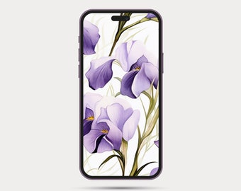 Floral Phone Wallpaper | Botanical Style iPhone or Android Wallpaper | Boho Watercolor Style | Minimalist Phone Wallpaper: Iris 1.2