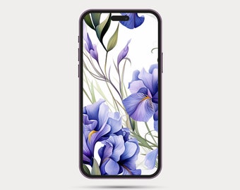 Floral Phone Wallpaper | Botanical Style iPhone or Android Wallpaper | Boho Watercolor Style | Minimalist Phone Wallpaper: Iris 3.1