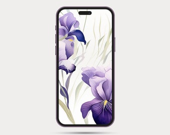 Floral Phone Wallpaper | Botanical Style iPhone or Android Wallpaper | Boho Watercolor Style | Minimalist Phone Wallpaper: Iris 6.2