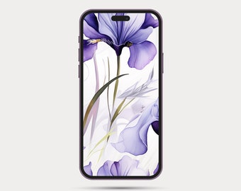 Floral Phone Wallpaper | Botanical Style iPhone or Android Wallpaper | Boho Watercolor Style | Minimalist Phone Wallpaper: Iris 4.2