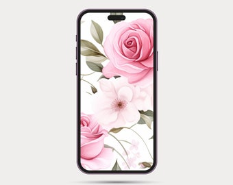 Floral Phone Wallpaper | Botanical Style iPhone or Android Wallpaper | Boho Watercolor Style | Minimalist Phone Wallpaper: Rose 2.2