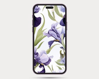 Floral Phone Wallpaper | Botanical Style iPhone or Android Wallpaper | Boho Watercolor Style | Minimalist Phone Wallpaper: Iris 5.3