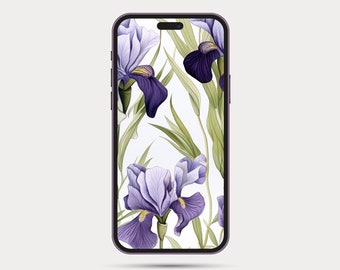 Floral Phone Wallpaper | Botanical Style iPhone or Android Wallpaper | Boho Watercolor Style | Minimalist Phone Wallpaper: Iris 5.2