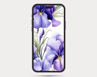 Floral Phone Wallpaper | Botanical Style iPhone or Android Wallpaper | Boho Watercolor Style | Minimalist Phone Wallpaper: Iris 3.2