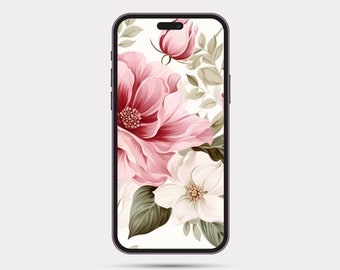 Floral Phone Wallpaper | Botanical Style iPhone or Android Wallpaper | Boho Watercolor Style | Minimalist Phone Wallpaper: Rose 5.1
