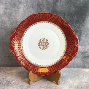 Stunning Vintage Queen Anne Red & Gold Bone China Cake / Sandwich Plate - Pattern 253