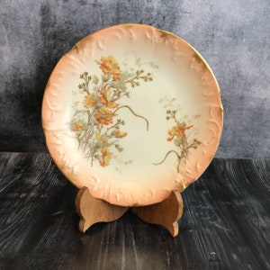 Antique Delinieres & Co Limoges France Plate - Peach Orange Floral and Gold Relief  7261, Vintage Victorian French D and C Limoges Plate
