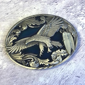 Vintage 1995 Siskiyou USA Great Eagle Pewter Silver and Dark Blue Enamel Collector's Large Belt Buckle