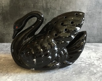 Large Vintage Ceramic Black Swan Posy Vase, Rose Vase, Planter, Vintage China Swan Ornament