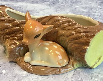 Vintage Hornsea Pottery Royal Fauna #10 Baby Deer With Log Flower