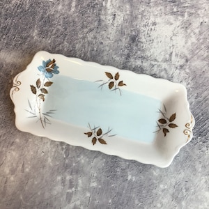 Vintage Queen Anne Bone China GISELLE Sandwich Tray Plate, Blue Rose