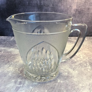 Vintage 1950’s Art Deco Style Sherdley Ravenhead Nordic Pressed Glass Frosted and Clear Lemonade Jug or Water Pitcher