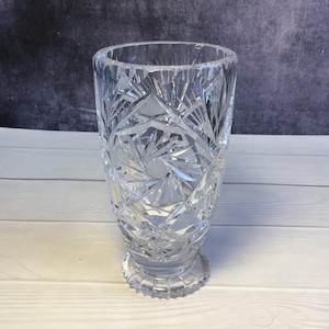 Vintage Crystal Vase With Pinwheel or Starburst Cut Design and Saw Tooth Edge Base