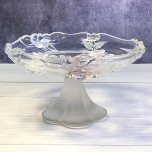 Vintage Walther Glas Pedestal Bonbon or Candy Dish With Pink Floral Design, Vintage German Glass Comport / Fruit Dish