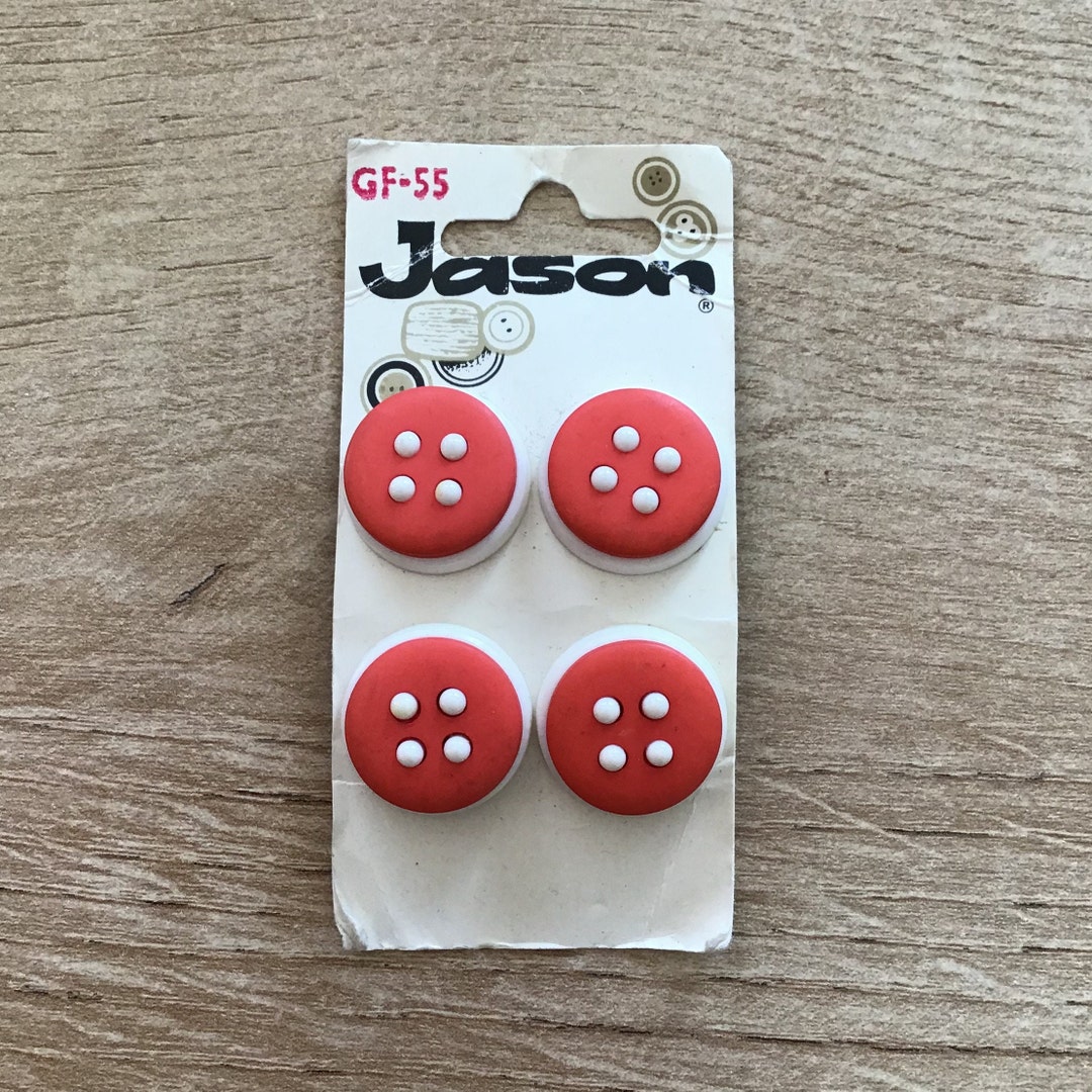 Vintage Haberdashery - 4 JASON Brand Mid Century Red and White Buttons ...