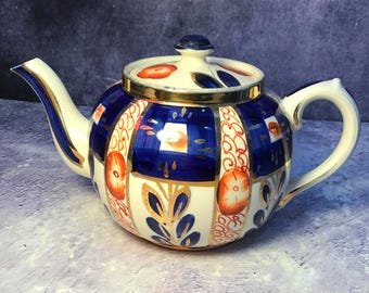 Tetera galesa vintage pintada a mano Burslem Gaudy de Sudlow