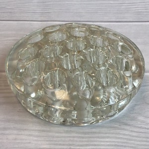 Vintage Formglas 19-Loch Blumen Frosch, 1950er Jahre Klarglas Blumen Herzstück