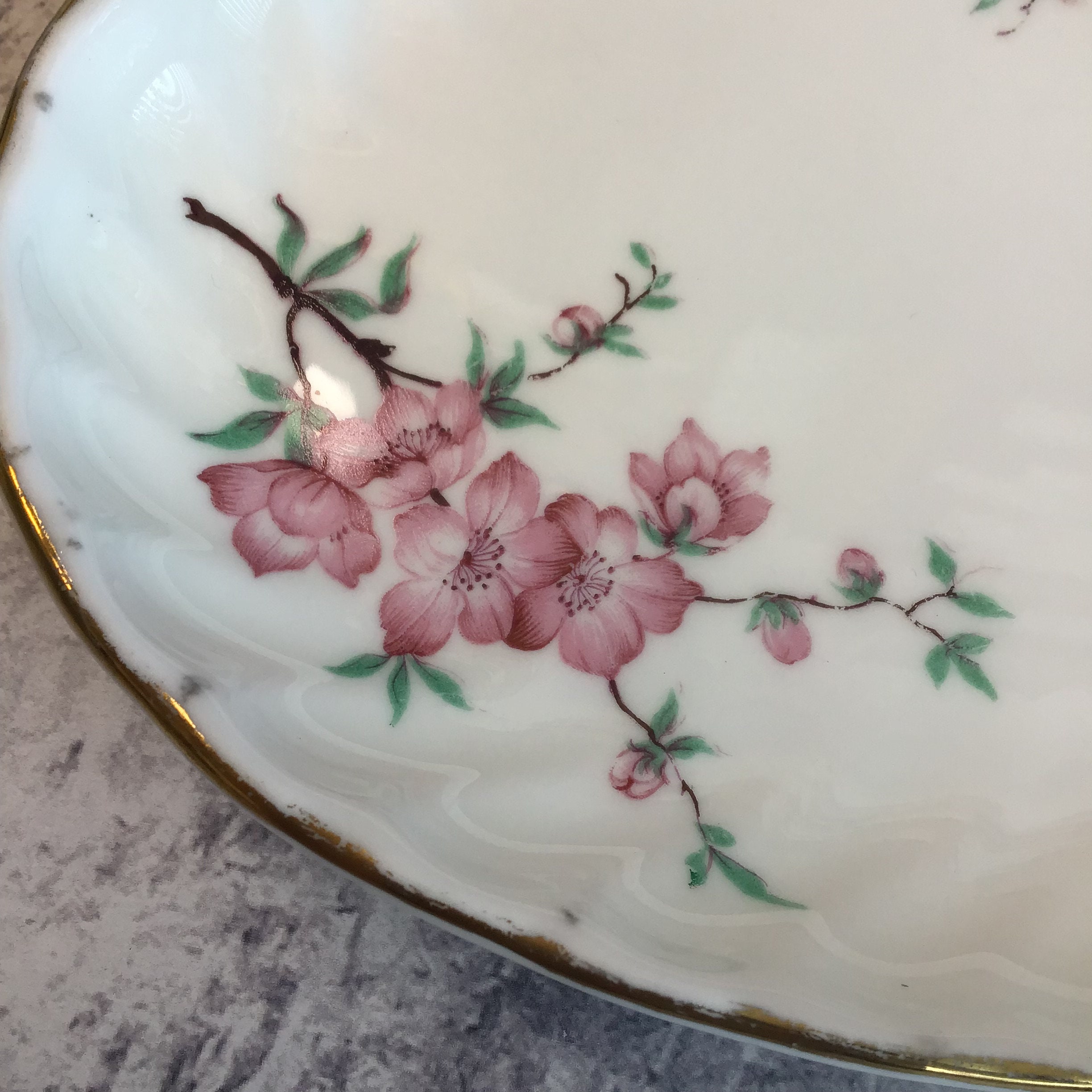Vintage Minton Porcelain Oval Plate / Dish - Pink Cherry