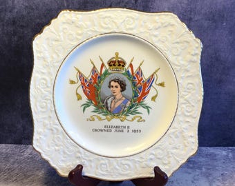 Vintage 1953 Royal Winton Grimwades Royal Commemorative China Plate - Queen Elizabeth II Coronation, Collector's Cabinet Plate