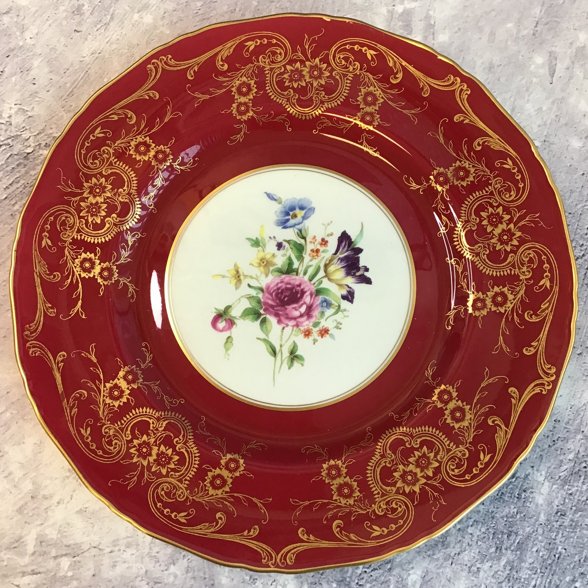 Vintage 1950s Royal Worcester Bone China Red and Gold Handpainted