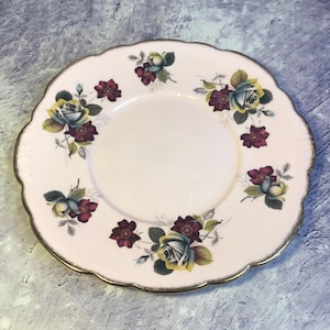 Pretty Vintage Clare Bone China Cake Plate - Pastel Pink With Roses and Gilt Rim
