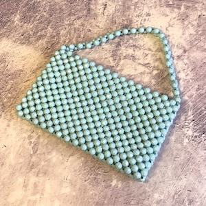 Vintage 1960s Italienische Perlen Handtasche: Aqua Blau Mod Abendtasche