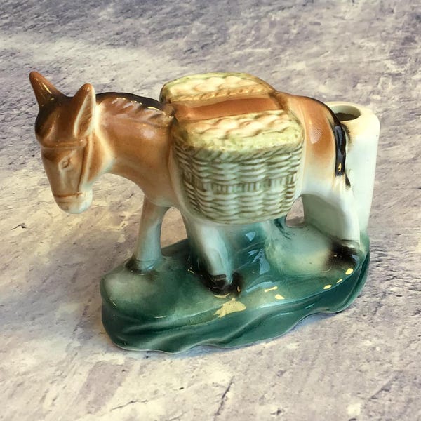 Vintage Mid Century Ceramic Pony or Irish Donkey Toothpick Holder, 1950s Kitsch Figurine Ornament Made In Japan
